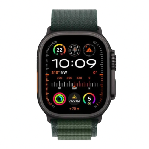 Apple Watch Ultra 2 GPS + Cellular 49mm Black Titanium Case with Dark Green Alpine Loop | Medium